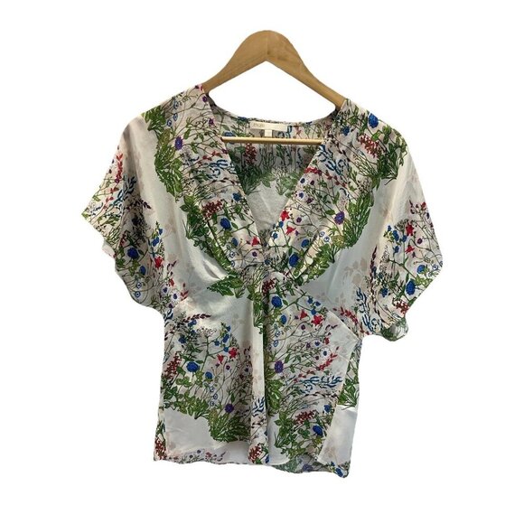 Maje Off White Silk Women's Blouse Top Size 1 Small Floral v neck feminine Flowy - Picture 1 of 8